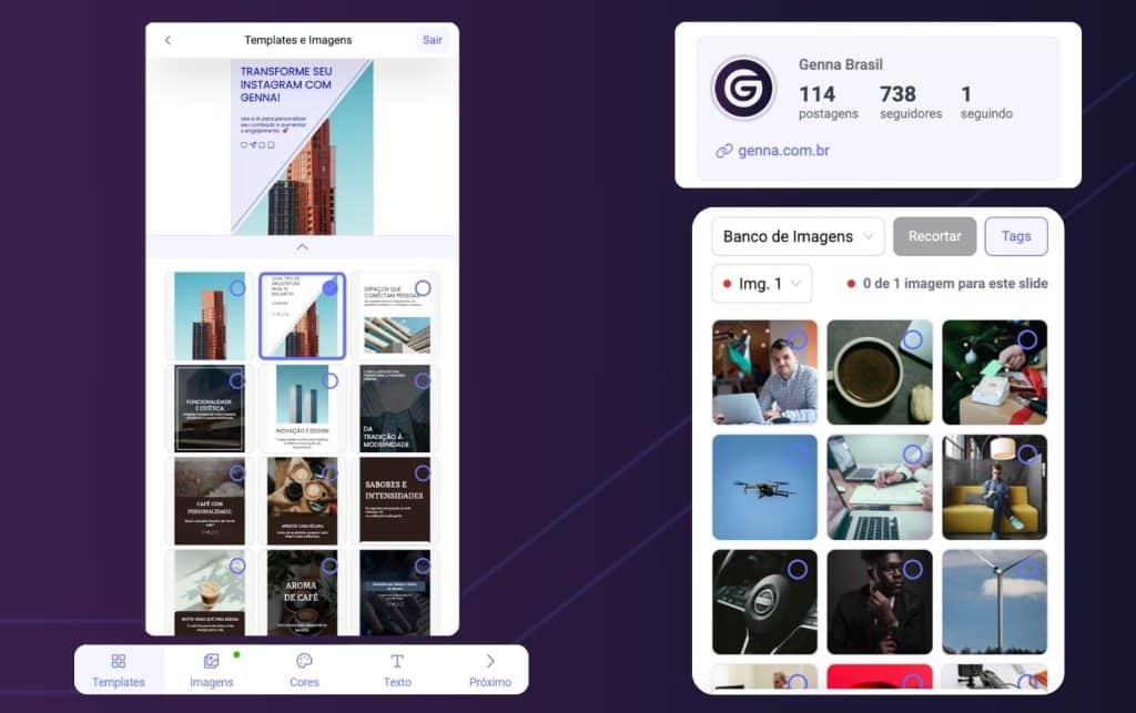 Conteúdos que engajam Criamos conteúdos incríveis com a sua identidade visual (cores, logos, fontes e muito mais). Seu conteúdo é agendado e postado automaticamente no seu Instagram. Utilizamos as melhores inteligências artificiais do mercado, sempre atualizadas para atender ao algoritmo do Instagram.